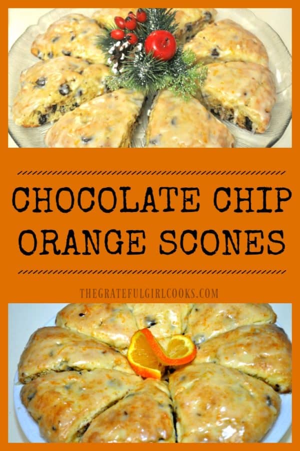 Chocolate chip orange scones with a citrus glaze, are a delicious and easy to make treat for breakfast, brunch or an afternoon snack!