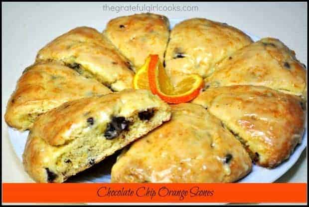 Chocolate chip orange scones with a citrus glaze, are a delicious and easy to make treat for breakfast, brunch or an afternoon snack!