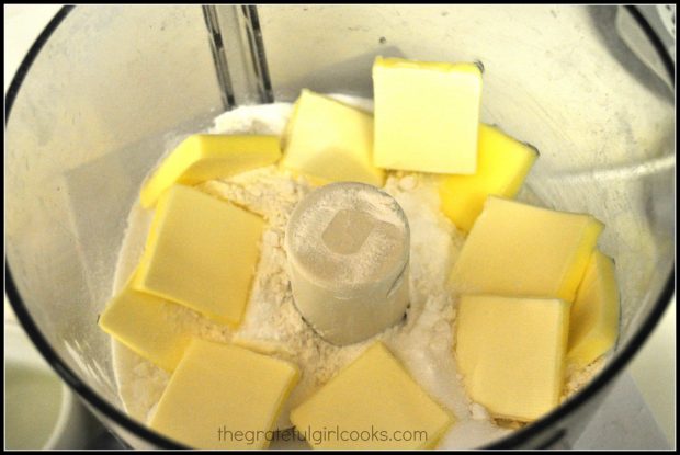 Flour and butter for scones, in a food processor.