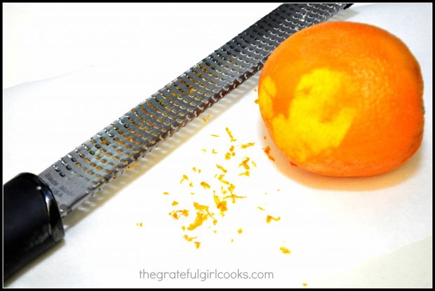 Orange zest, orange and microplane zester, used for scones