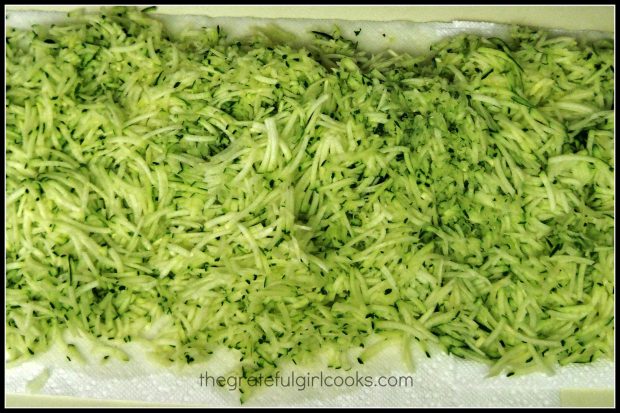 Grated zucchini used to make loaves of double chocolate zucchini bread.