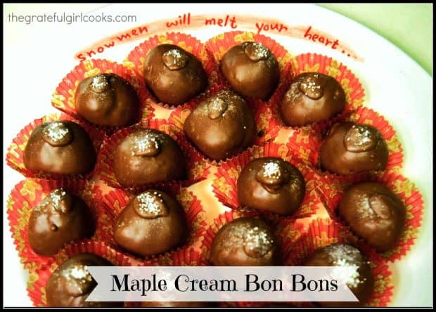 Decadent, creamy chocolate covered Maple Cream Bon Bons are a perfect gift for family and friends during the holidays! You'll love these maple flavored treats!