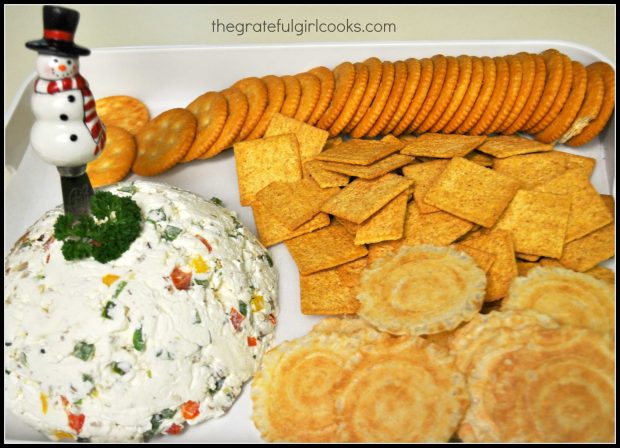 Mom's Famous Cream Cheese Ball, served as appetizer with various crackers.