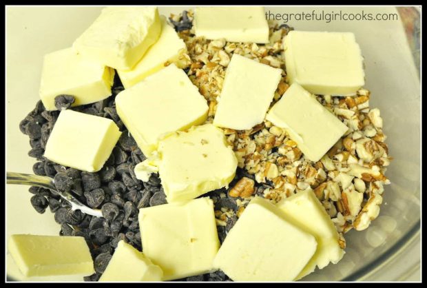 Chocolate chips, pecans, and butter are some of the ingredients used to make old fashioned fudge.