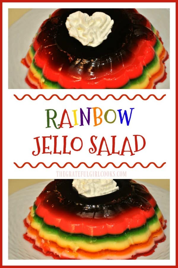 A few boxes of jello, evaporated milk and water are all you need to make this colorful and delicious holiday rainbow jello salad for a crowd!