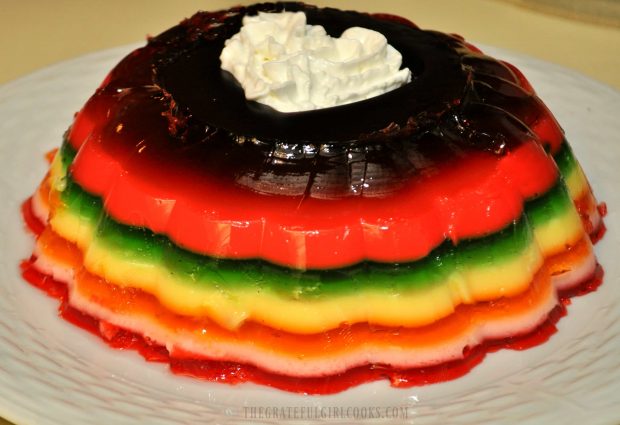 Rainbow jello salad has seven layers of alternating colors!