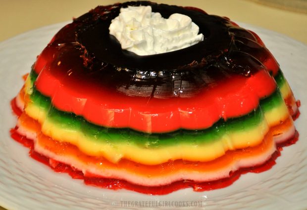 Rainbow jello salad has seven layers of alternating colors!