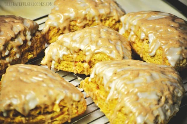 Double glazed pumpkin scones are ready to eat!