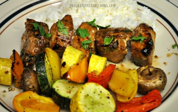 Honey lime chicken skewers (kabobs), after grilling. Ready to eat!