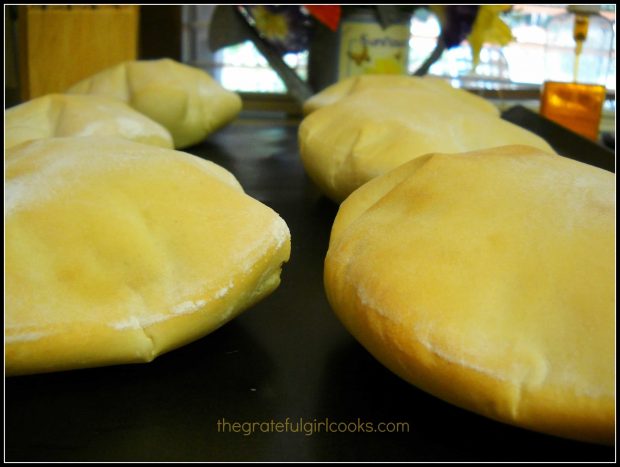 Puffy pita bread, hot from the oven
