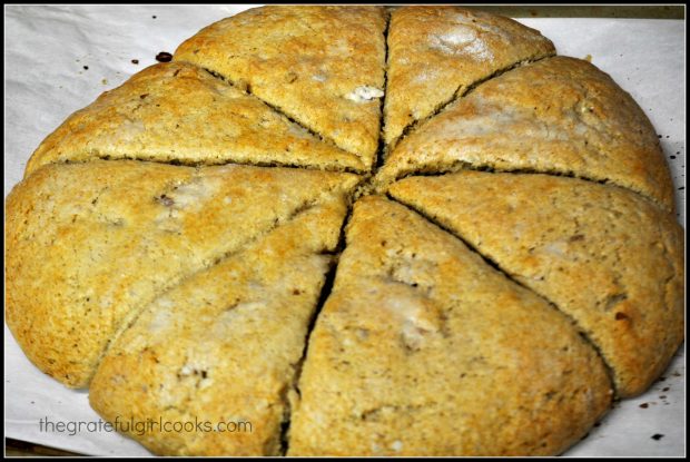 Browned banana nut scones on parchment paper