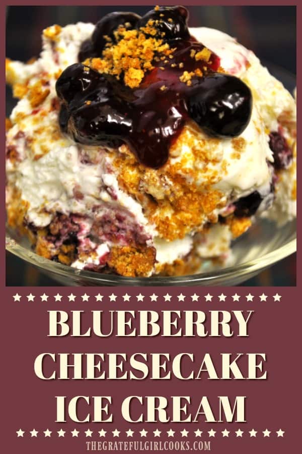 Blueberry Cheesecake Ice Cream is the PERFECT frozen treat! Blueberry sauce, cream cheese and graham cracker crumbles add to the taste!