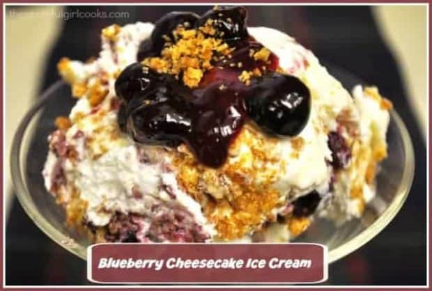 Blueberry Cheesecake Ice Cream is the PERFECT frozen treat! Blueberry sauce, cream cheese and graham cracker crumbles add to the taste!