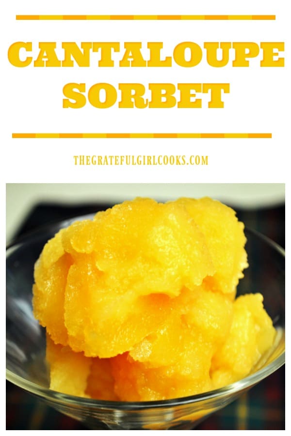 Cantaloupe Sorbet is easy to make (only 4 ingredients), and is a cold, refreshing frozen dessert treat to enjoy on a hot summer day!