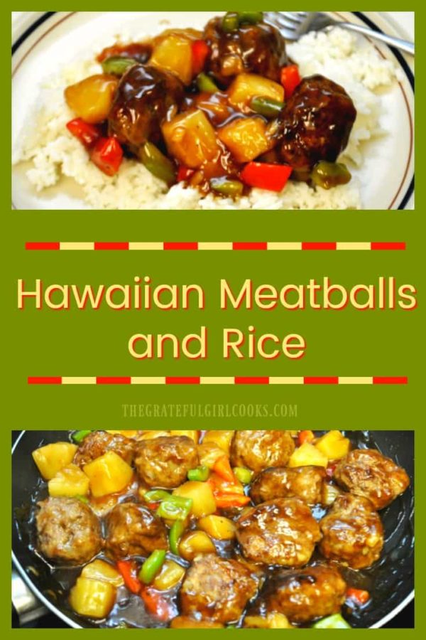You'll love Hawaiian Meatballs and Rice - ground beef meatballs, with pineapple, red and green bell peppers in sweet and sour sauce, served on a bed of rice.