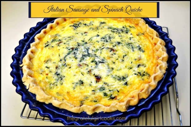 This delicious Italian sausage spinach quiche (with mozzarella and Parmesan cheeses) is a meal you can enjoy for breakfast, lunch or dinner! 