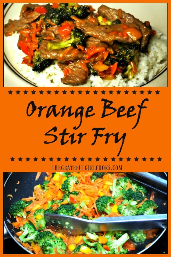 Enjoy an Orange Beef Stir Fry, with marinated steak cooked with broccoli, carrots and red bell peppers, in an Asian-inspired soy and marmalade sauce!