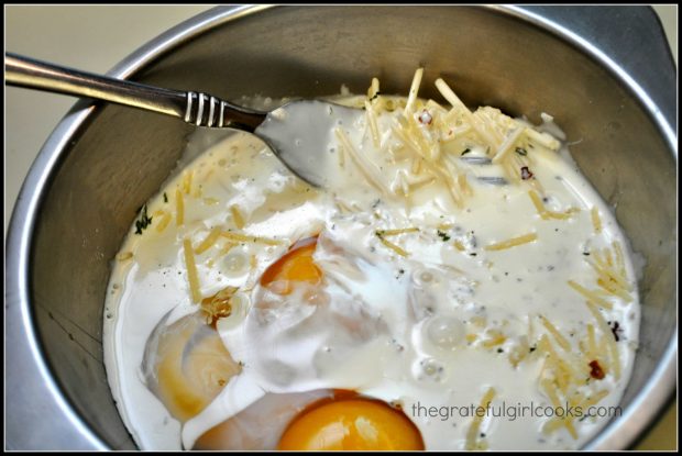 Eggs, whipping cream, spices and Parmesan cheese are the base for the carbonara sauce.