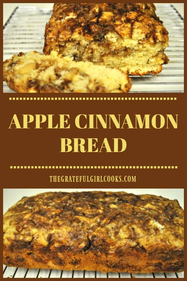 You're gonna love this easy to prepare loaf of apple cinnamon bread! A slice, with a cup of coffee or tea is a great breakfast or snack, any time of year!