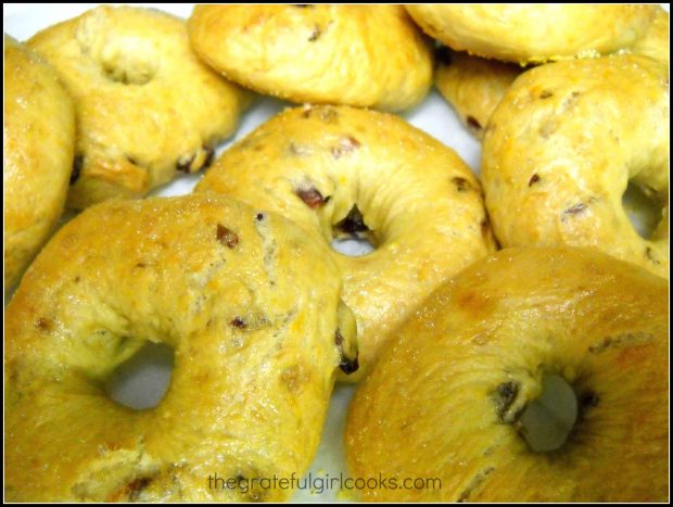 Cranberry orange bagels, right out of the oven!