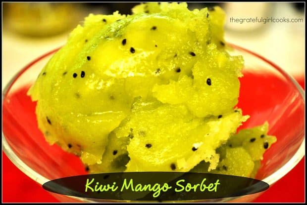 Five simple ingredients are the only ingredients needed to make absolutely delicious Kiwi Mango Sorbet! A refreshing frozen treat on hot summer days!