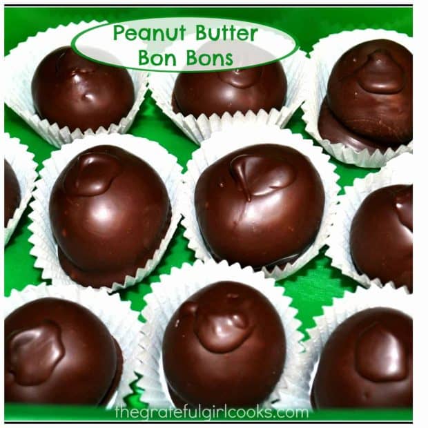 Chocolate dipped peanut butter bon bons (truffles) are creamy, rich and decadent. With only 5 ingredients, and so easy to make, what's not to love?