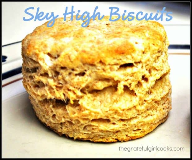 Sky High Biscuits are made in 30 minutes, using a combination of whole wheat and all purpose flour. Yummy and easy on the budget!