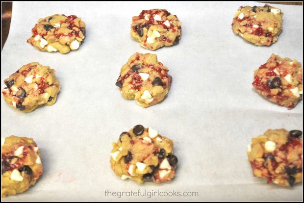 Chocolate Raspberry Cookies are formed and placed onto baking sheet.