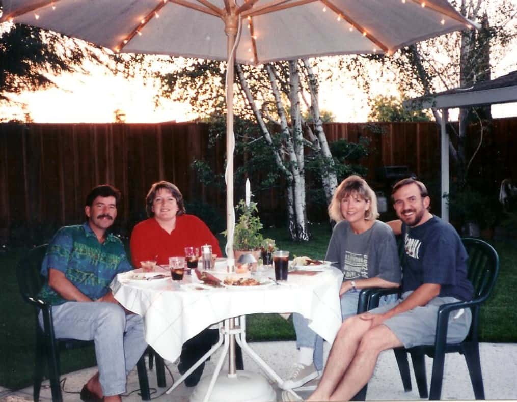 Sharing a meal with our friends Allan and Carla.