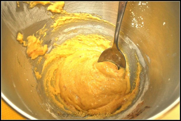Mixing the batter for apple fritters