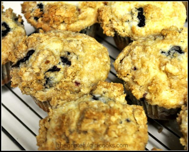 Blueberry crumble muffins, ready to eat.