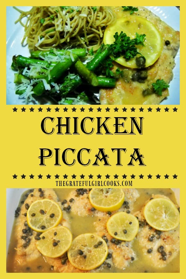 Chicken Piccata is an easy to prepare, classic Italian dish featuring chicken cutlets, cooked in broth with lemons, garlic, white wine and capers.