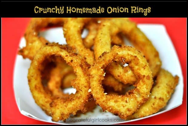 Restaurant quality crunchy homemade onion rings are so good, and they're easy to make! Grill a burger and enjoy it with this classic side dish!