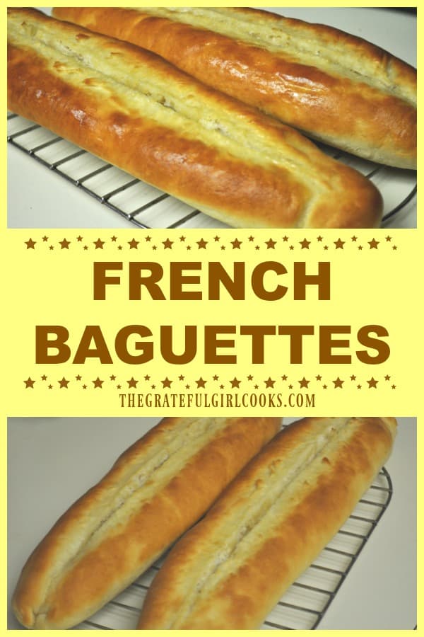 Nothing beats the smell of homemade, freshly baked bread! Enjoy a slice of a French Baguette, served warm with butter! Recipe makes 2 loaves.