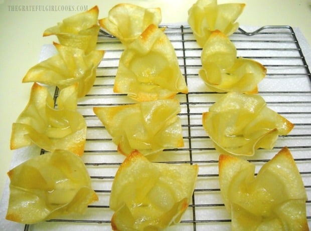 Won ton cups cool on wire rack after baking.