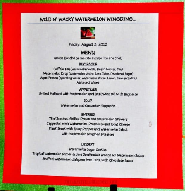 Menu from watermelon themed dinner