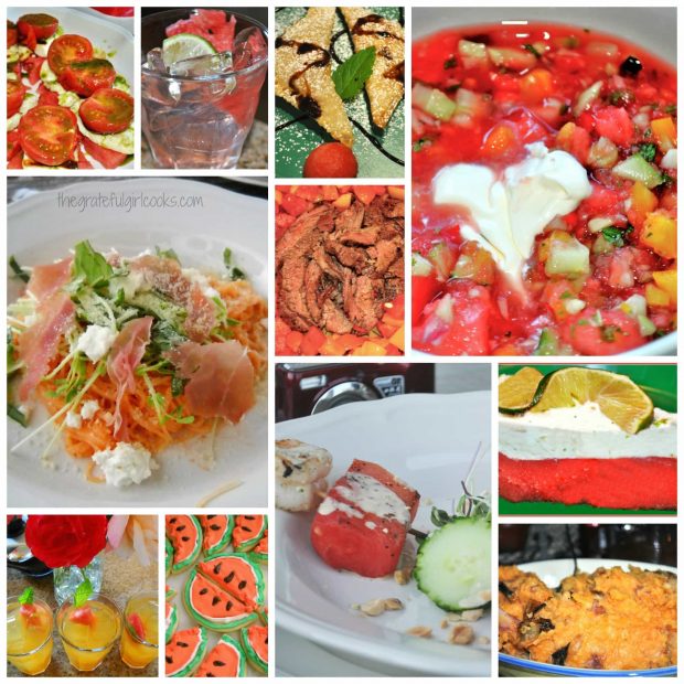 Collage of photos from watermelon-themed dinner