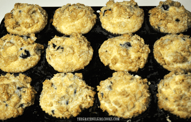 Blueberry crumble muffins, right out of oven.