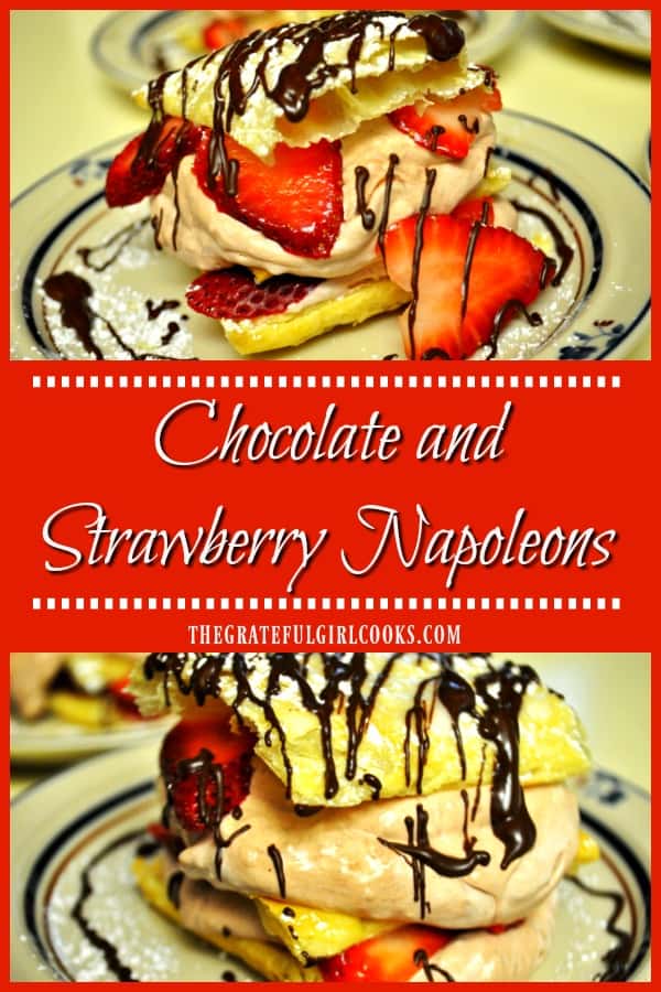 Chocolate Strawberry Napoleons are delicious layered desserts, with strawberries, creamy chocolate filling, puff pastry, and a chocolate drizzle. 