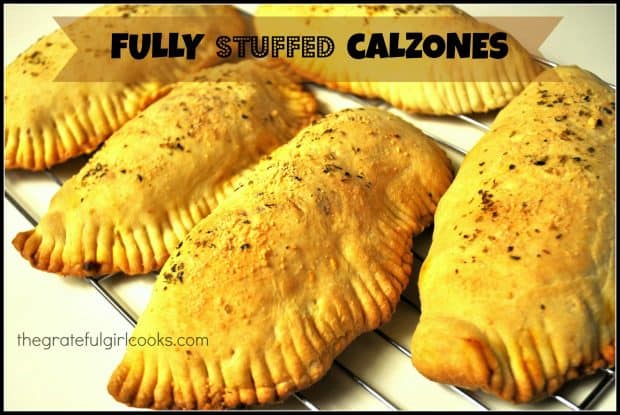 Fully stuffed calzones are yummy baked "Italian hand pies", filled with Italian sausage, pepperoni, green peppers, mushrooms, mozzarella cheese, etc.