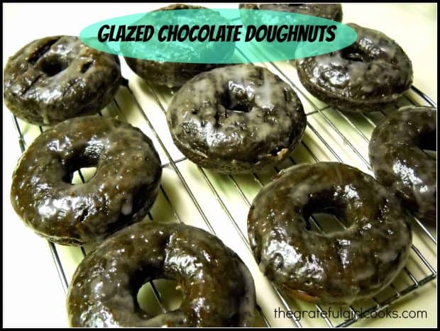 These delicious glazed chocolate doughnuts are baked, not fried! Make fresh doughnuts from scratch in the comfort of your own home in under 20 minutes!