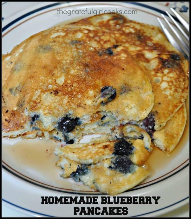 Delicious, homemade blueberry pancakes are easy to make from scratch, using Greek yogurt. Bursting with flavor...a perfect treat for a family breakfast!