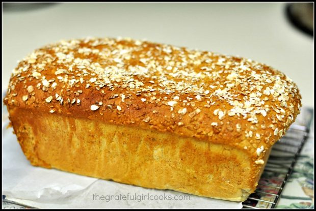 Honey Oat Bread, golden brown, cooling on wire rack.