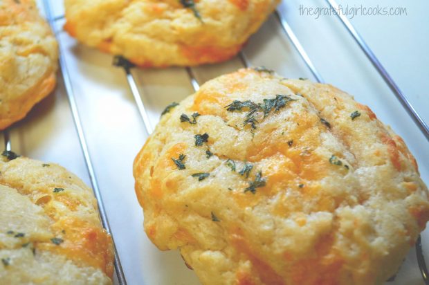 Garlic butter and parsley are added to Red Lobster Cheddar Biscuits after baking.