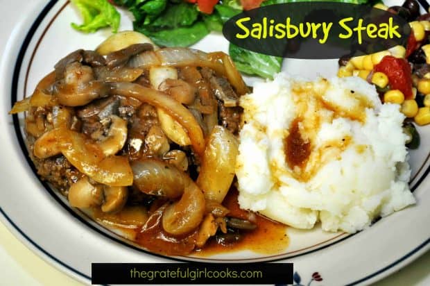 Salisbury Steak is old-fashioned comfort food at it's best! Beef patties simmered in and smothered with a simple, delicious onion and mushroom gravy.