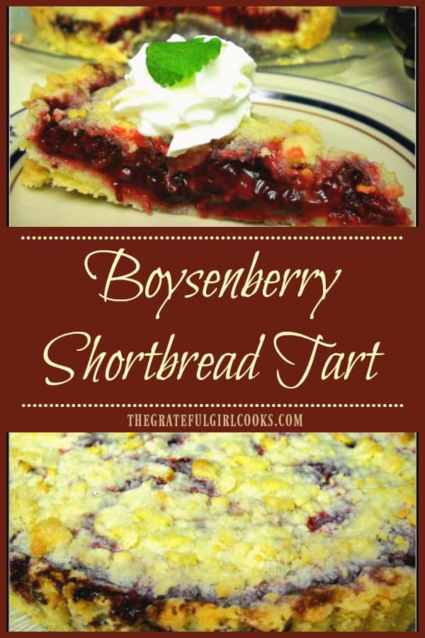 Boysenberry Shortbread Tart features fresh berries, and a buttery streusel topping on a simple shortbread crust! This yummy dessert will be a family favorite!