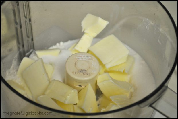 Mixing sugar and butter to make shortbread crust for tart