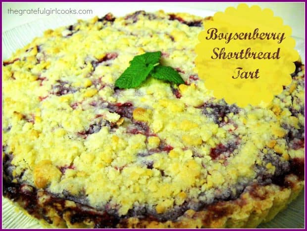 Boysenberry Shortbread Tart features fresh berries, and a buttery streusel topping on a simple shortbread crust! This yummy dessert will be a family favorite!
