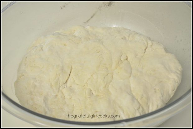 Dough is mixed, risen, and ready to make pepperoni pizza!