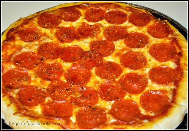 Pepperoni pizza, straight out of the hot oven!